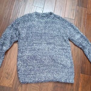 Anthropologie Silver & Gray Oversized Crewneck Eyelash Sweater size Medium